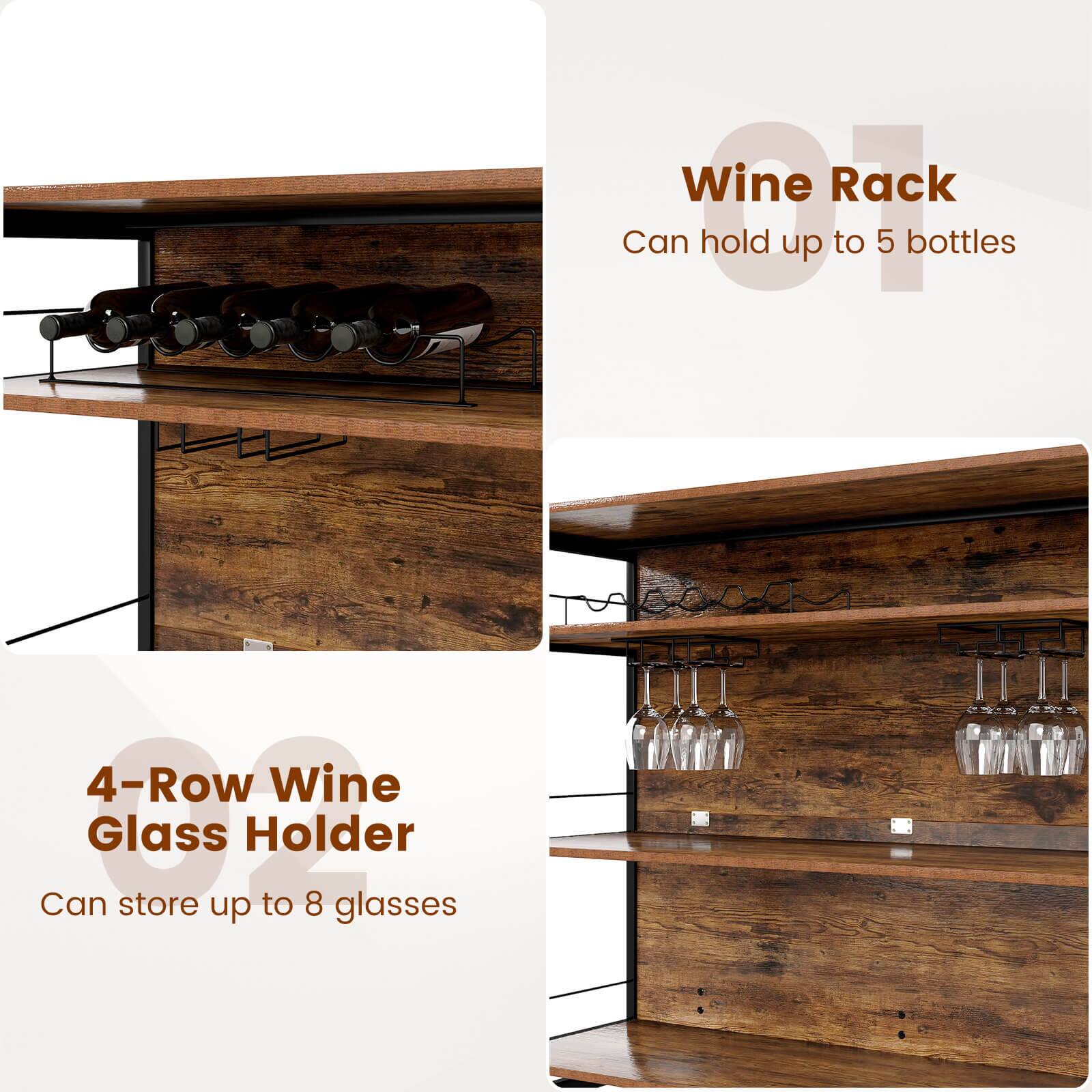 Wine Rack  
Can hold up to 5 bottles

4-Row Wine Glass Holder  
Can store up to 8 glasses