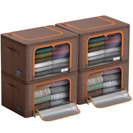 Sorbus - 4 Pack Medium Foldable Storage Box, Large Window & Handles - Organization for Bedroom & Clothes - Brown