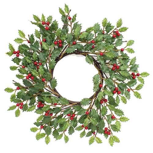 BreeBe - Merry Little Holly & Berries Wreath - 18" - Green, Red, Brown