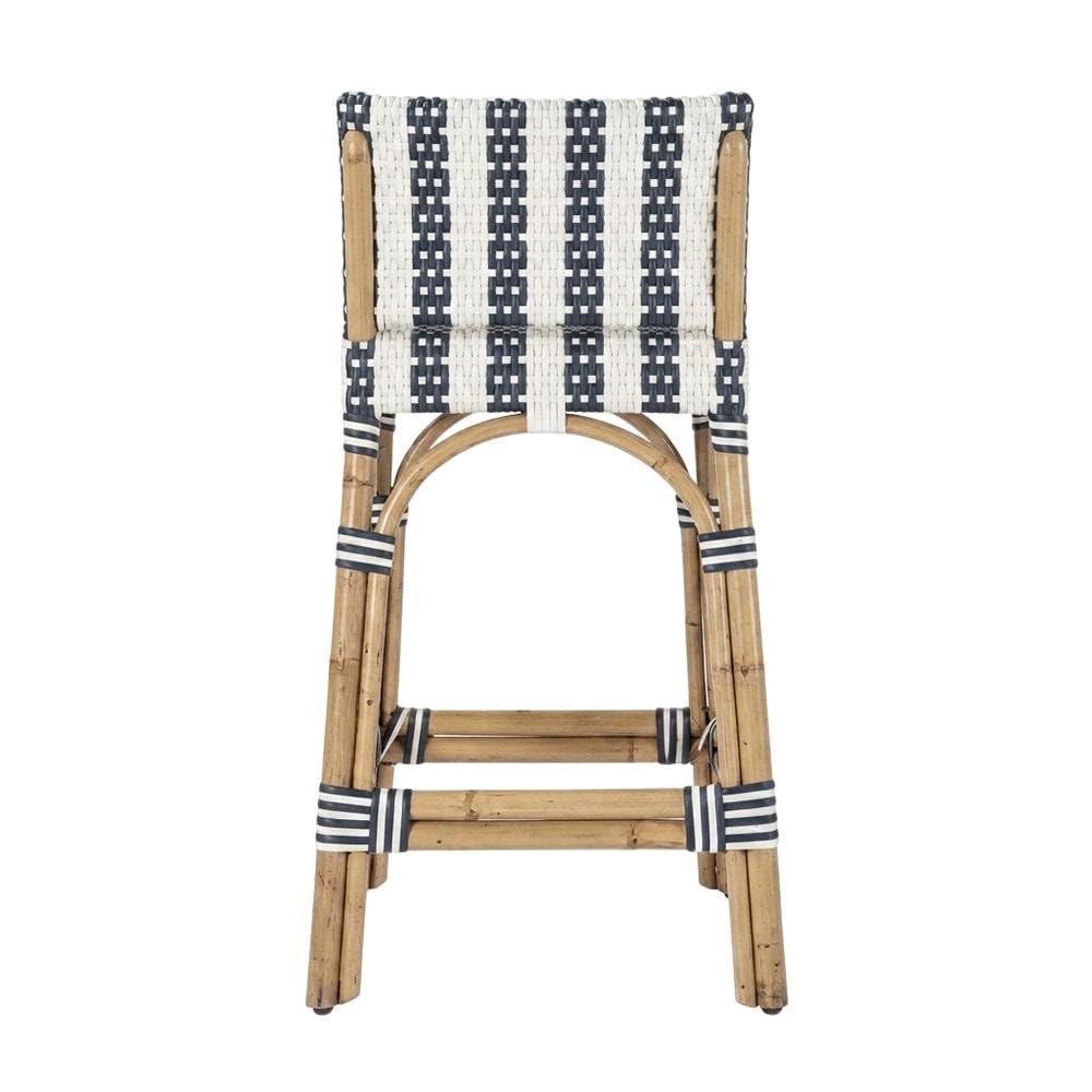 Alt View 2. Starlight Canyon Home - Rattan Low Back Counter Stool, Transitional Bar Stool for Dining Rooms - White And Navy Stripe.
