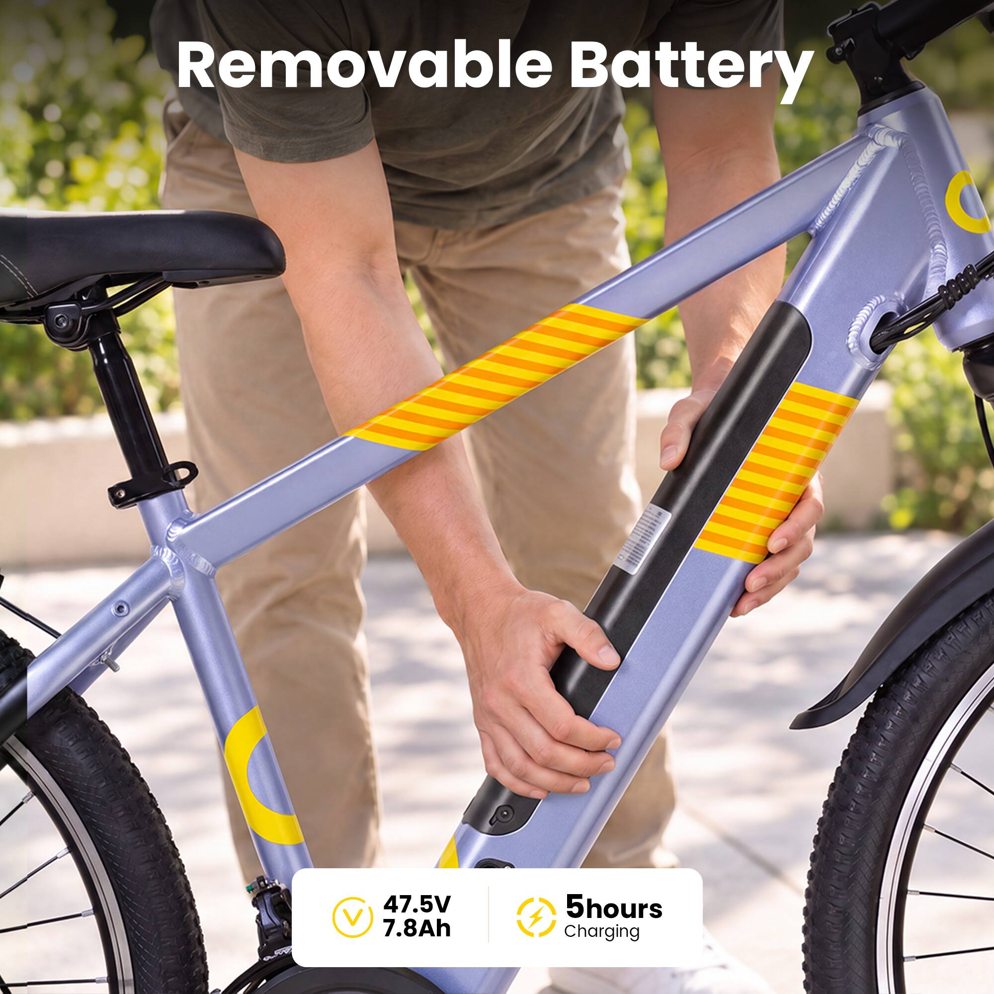 Removable Battery  
47.5V 7.8Ah  
5 hours Charging