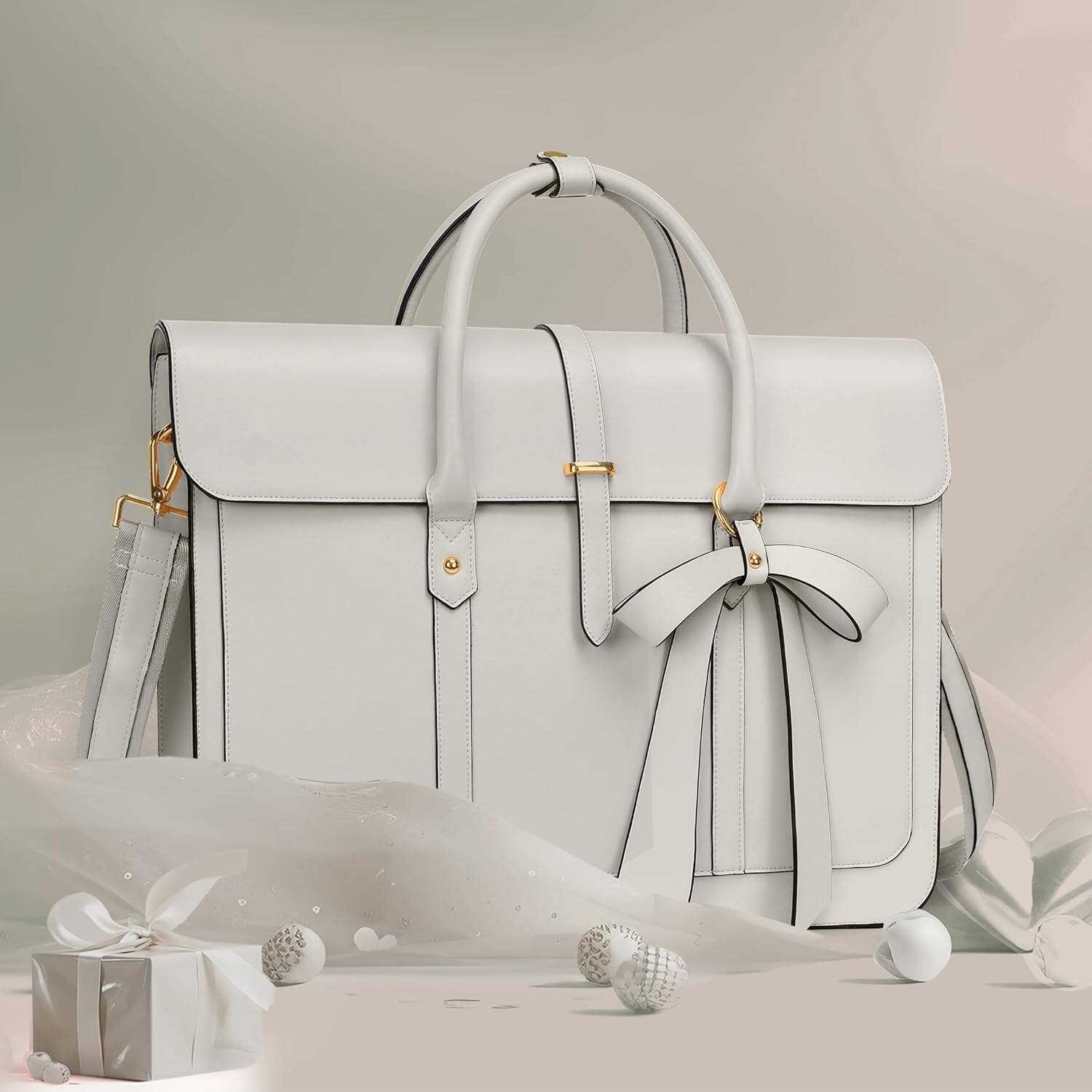 Back. mosiso - Laptop Bag for Women 15-15.6 inch PU Leather Laptop Shoulder Bags Convertible Backpack Casual Handbag Work Computer Bag - Beige.