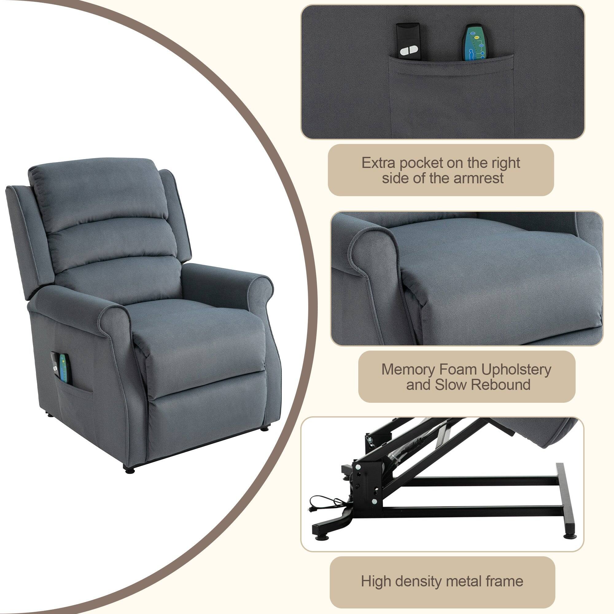 Extra pocket on the right side of the armrest, Memory Foam Upholstery and Slow Rebound, High density metal frame