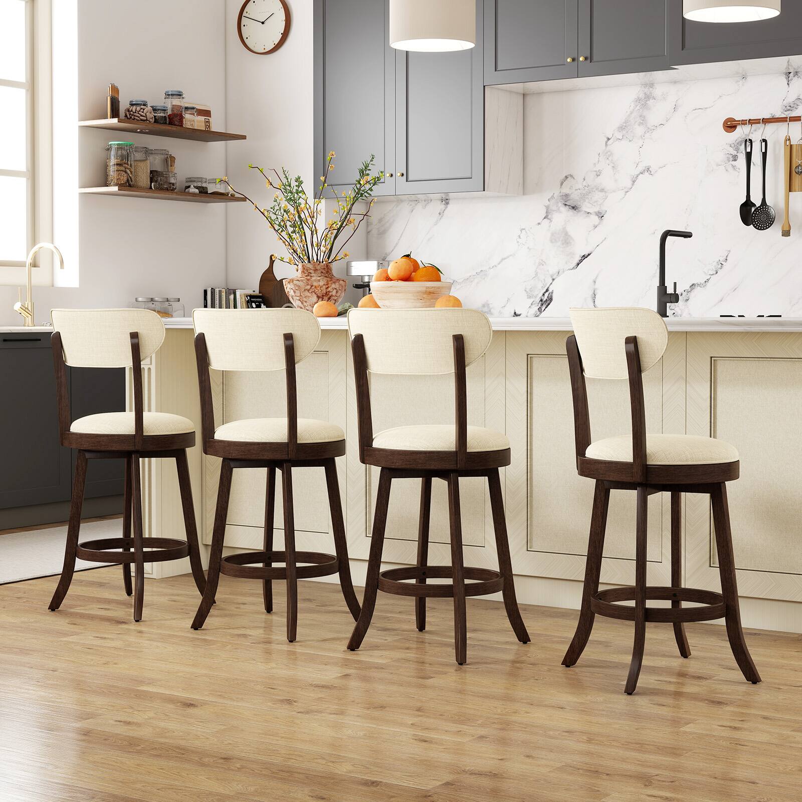 Alt View 1. Gymax - Gymax 25.5'' Counter Height Chairs Set of 4 w/ Padded Seat & Backrest Rubber Wood - Brown, Beige.