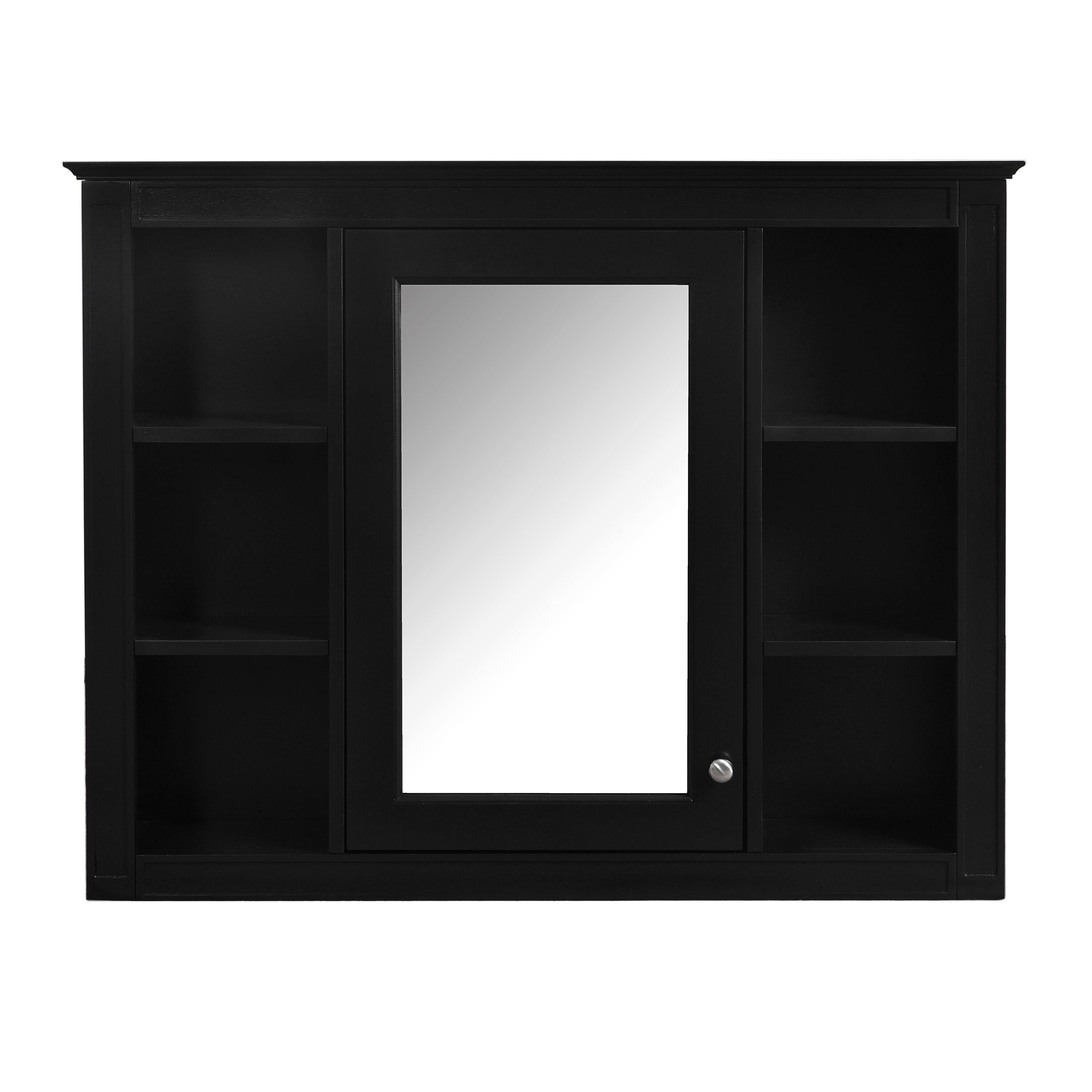 Alt View 2. Z-Edge - 35'' x 28'' Medicine Cabinet, Wall Mounted Bathroom Storage Cabinet, Modern Mirror Cabinet with Door and 6 Open Shelves - Black.