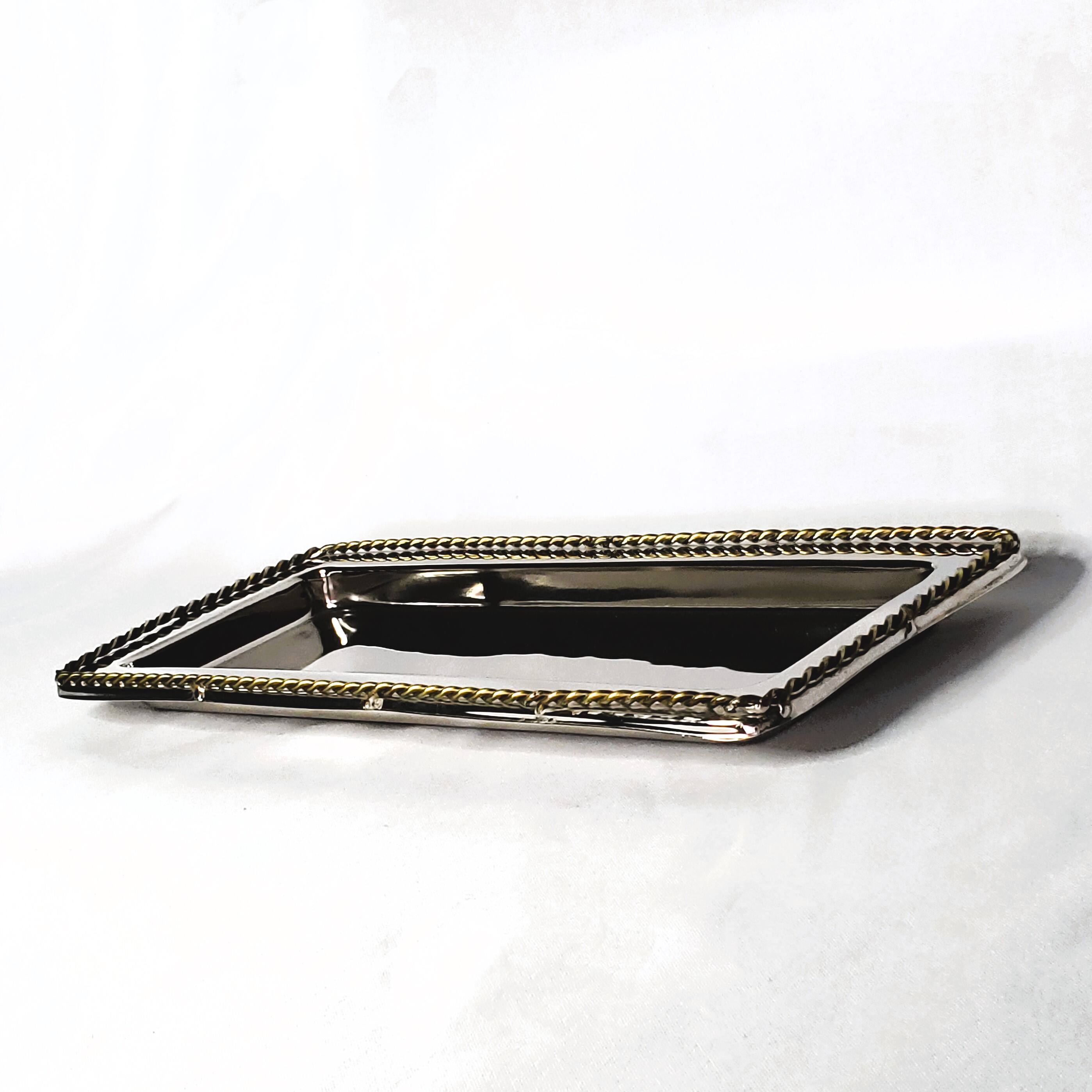 Front. Jiallo - Stainless Steel Silver Vanity tray 14 x 5.75", gold plated w/twisted border - silver.