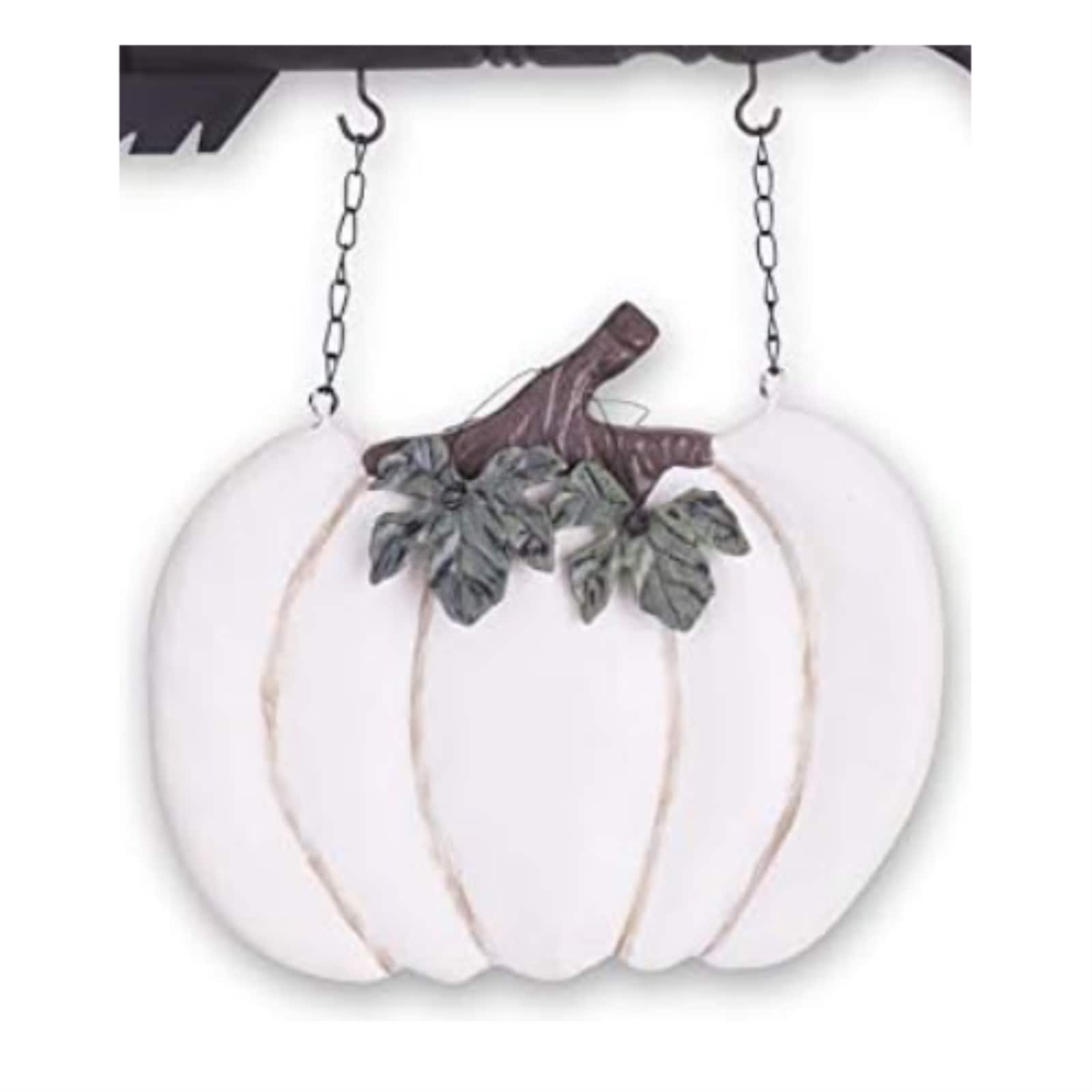 K&K Interiors - Resin Whitewashed Pumpkin Hanging Arrow Replacement Sign 11 inch - Arrow Sold Separately - White