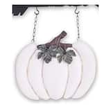 K&K Interiors - Resin Whitewashed Pumpkin Hanging Arrow Replacement Sign 11 inch - Arrow Sold Separately - White
