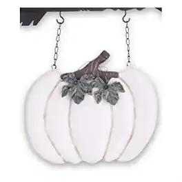 K&K Interiors - Resin Whitewashed Pumpkin Hanging Arrow Replacement Sign 11 inch - Arrow Sold Separately - White