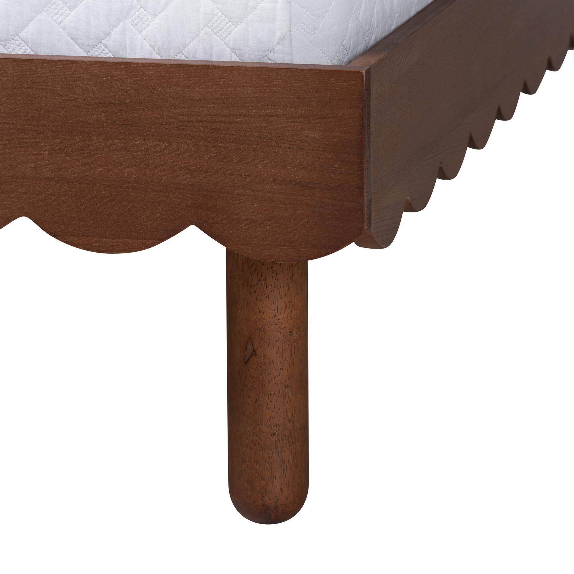 Back. Baxton Studio - Orianthe Wood Platform Bed Frame with Scalloped Edge Design - Low Profile Bed Base, Queen Size - Walnut Brown.