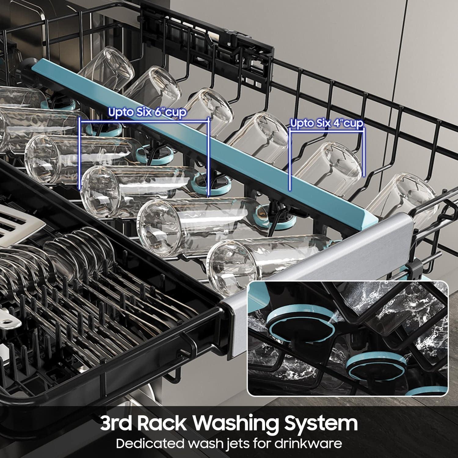 "Upto Six 6cup" should be "Up to Six 6-Cup"
"Upto Six 4"cup" should be "Up to Six 4"-Cup"
"3rd Rack Washing System" should be "3rd Rack Washing System"
"Dedicated wash jets for drinkware" should be "Dedicated Wash Jets for Drinkware"