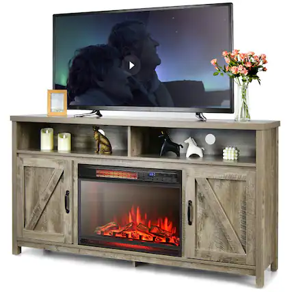 Front. Gymax - Gymax 59'' Fireplace TV Stand W/ 25'' 1350W Electric Fireplace Heater Natural - Natural.