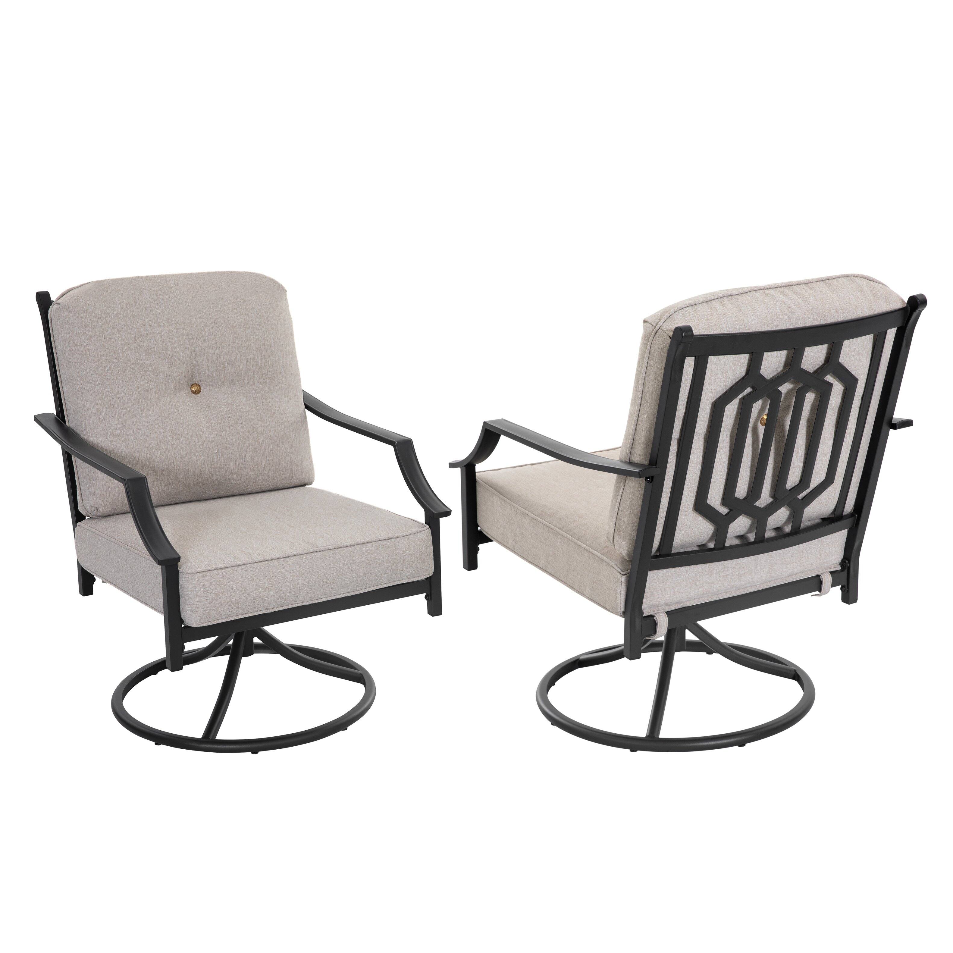 Alt View 5. Nuu Garden - 2-Piece Outdoor Swivel Patio Sofas with Thick Olefin Cushions and Wide Seat - Octagonal Lattice Design (Black and Beige).