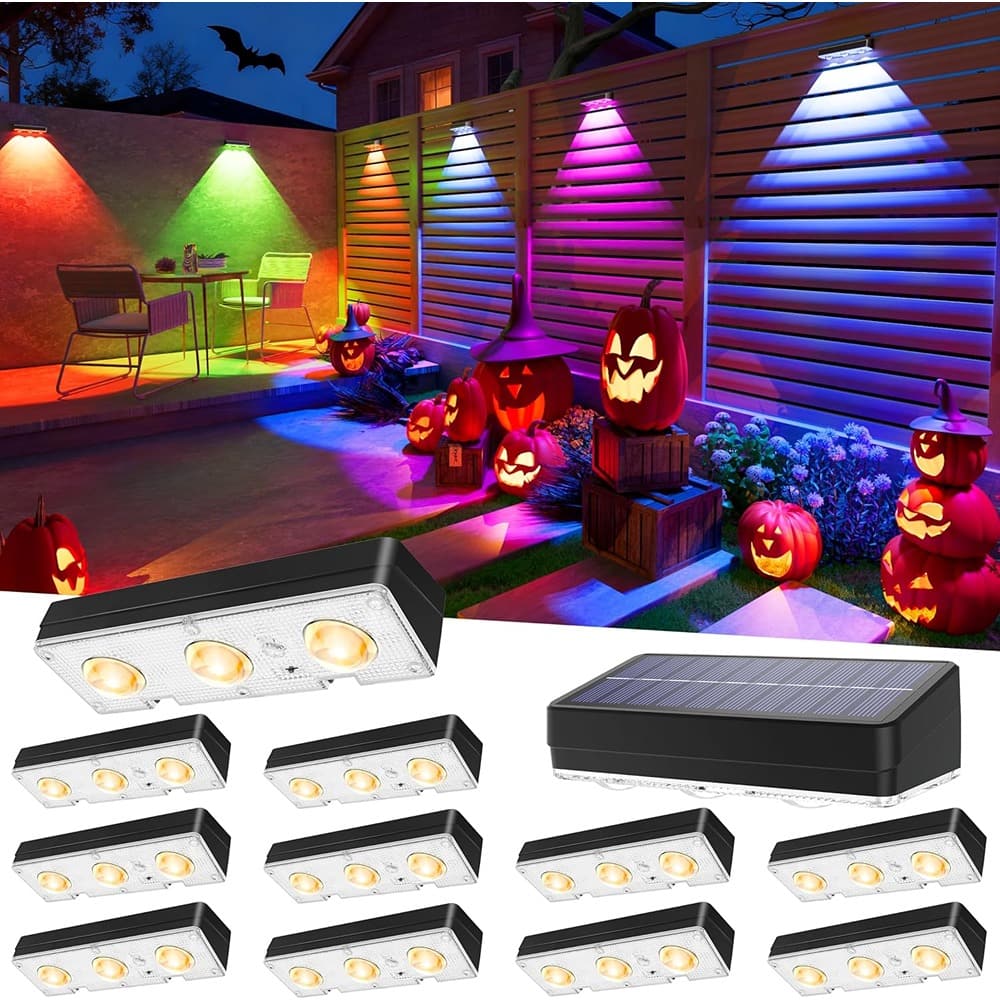 Schertz - Set of 12 waterproof outdoor LED solar fence lights with 1300mAh batteries and 6-inch panels. Provide warm white and 8-c