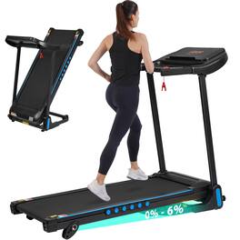 Spaco - 3.0HP Auto-Folding Treadmill, 350 lbs Capacity, 10MPH with Incline, Hydraulic System,Type C USB Charging,Bluetooth - Black