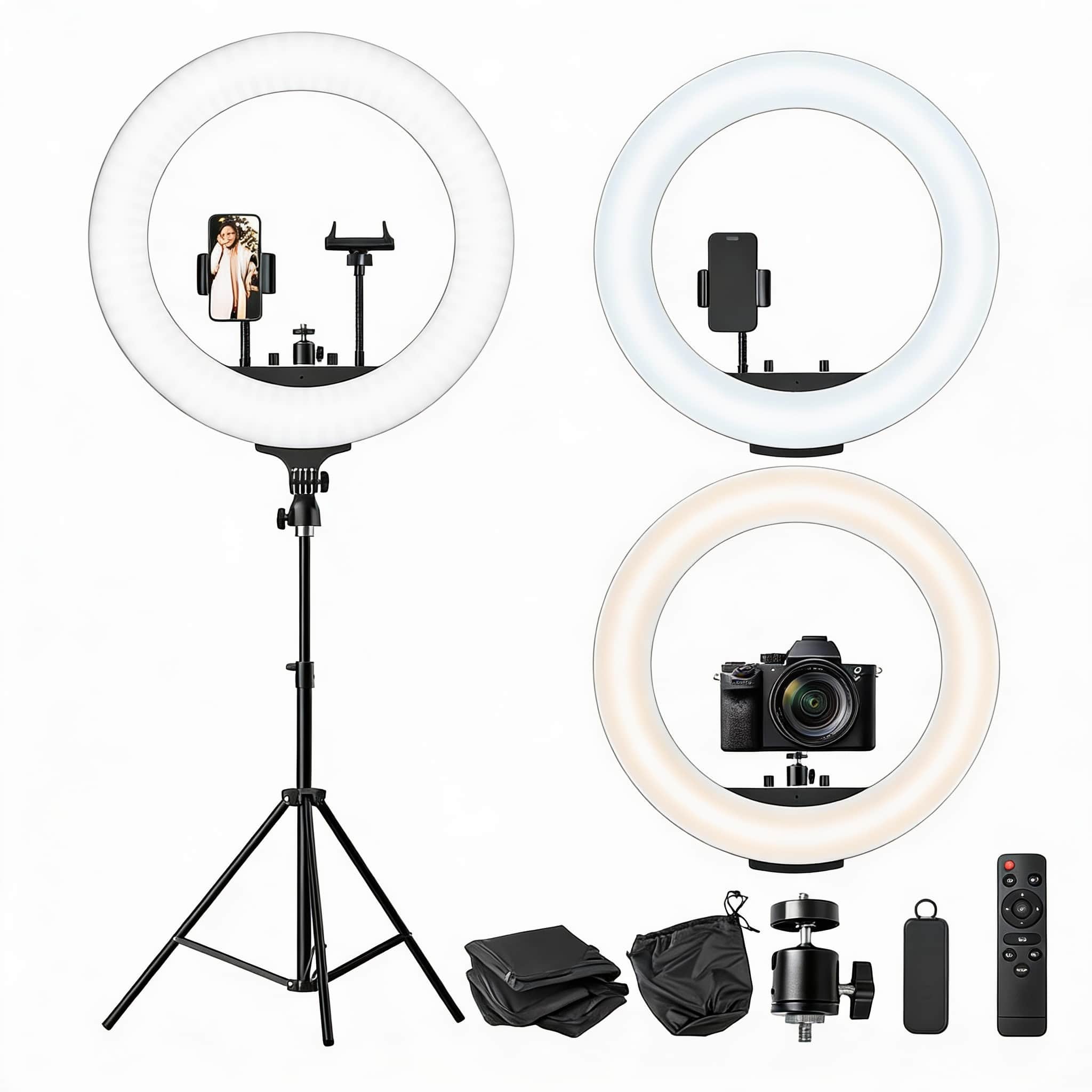 METALTON - Ring Light With Stand 65w Large Phone Holder Dimmable Led For Makeup Barber Stylist Photography - 22in