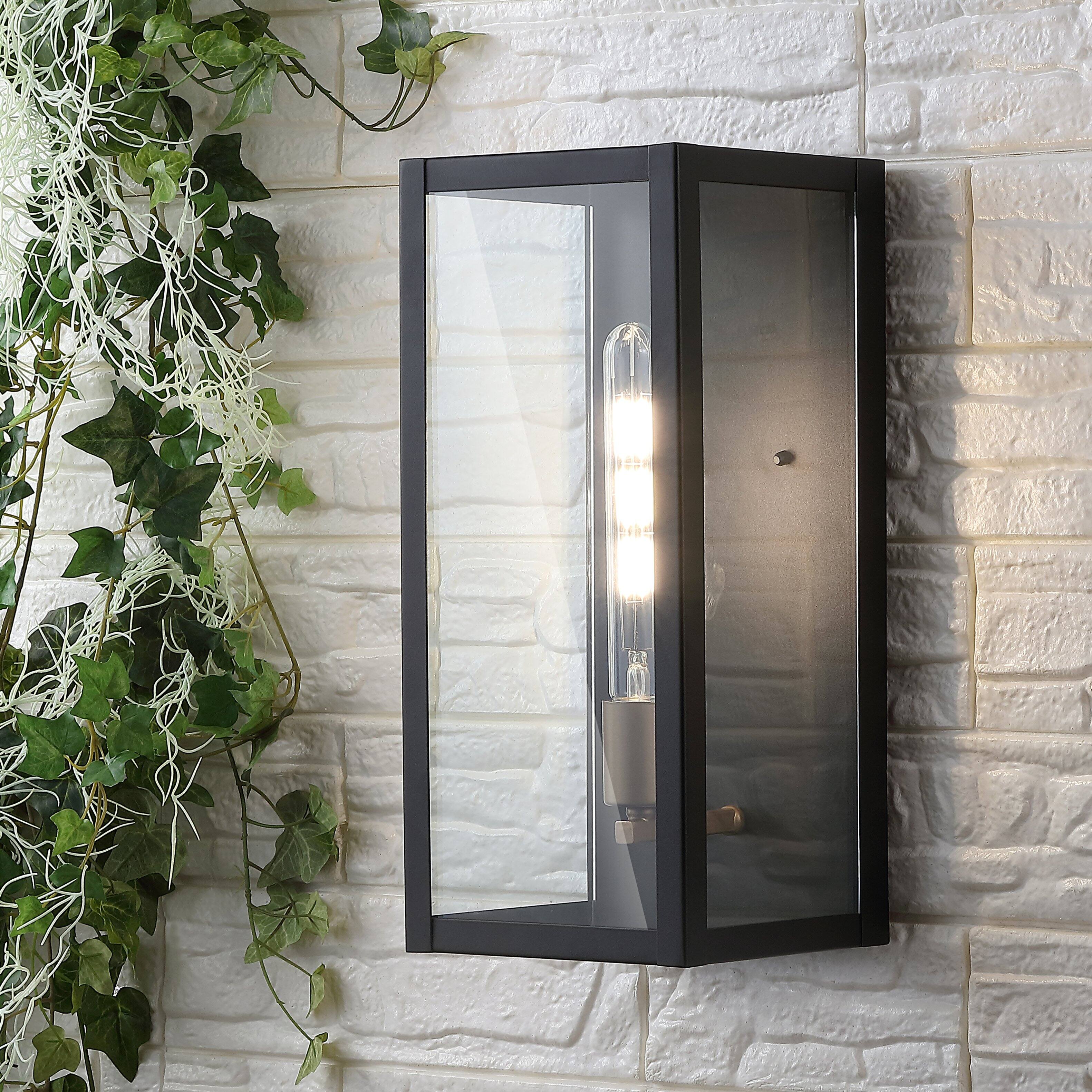 Alt View 1. Jonathan Y - Berlin 16" Modern Industrial Indoor/Outdoor Rectangular Iron/Glass LED Outdoor Lantern, Black/Gold Painting - Black/Gold Painting.