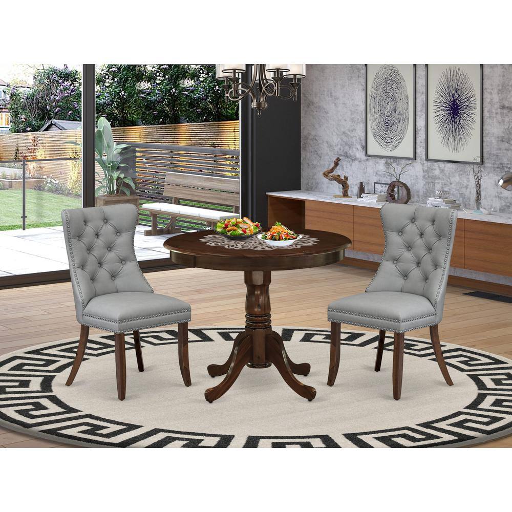 Alt View 1. East West Furniture - 3 Piece Dining Room Table Set Consists of a Round Kitchen Table with Pedestal - Brown.