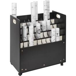 VEVOR - Blueprint Storage Rack, 50 Slots Mobile Blueprint Storage Cabinet, Wooden Roll File Organizer Cart - Black+White