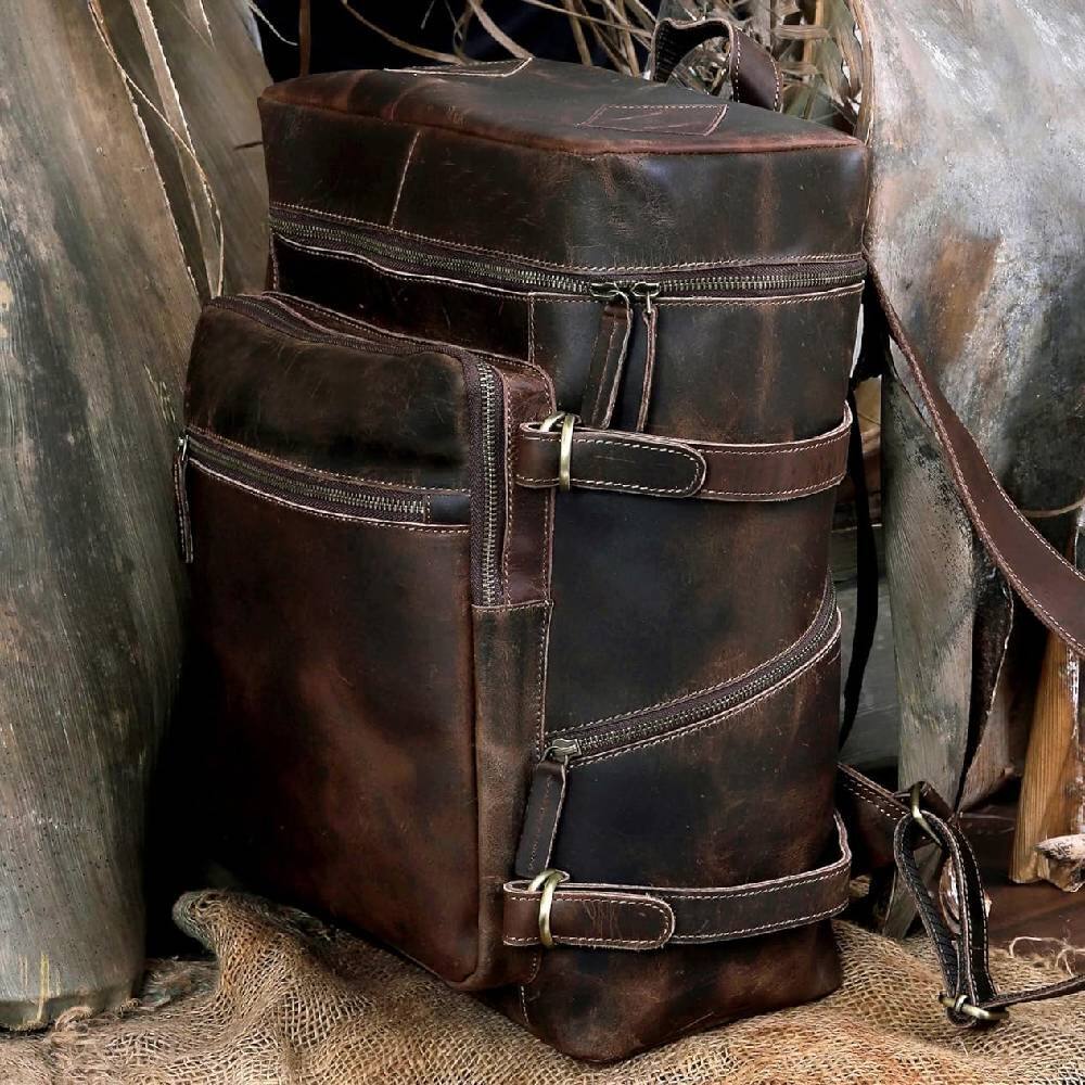 Alt View 1. Circus Cirle - Circus Cirle Genuine Retro Leather Backpack - Brown.