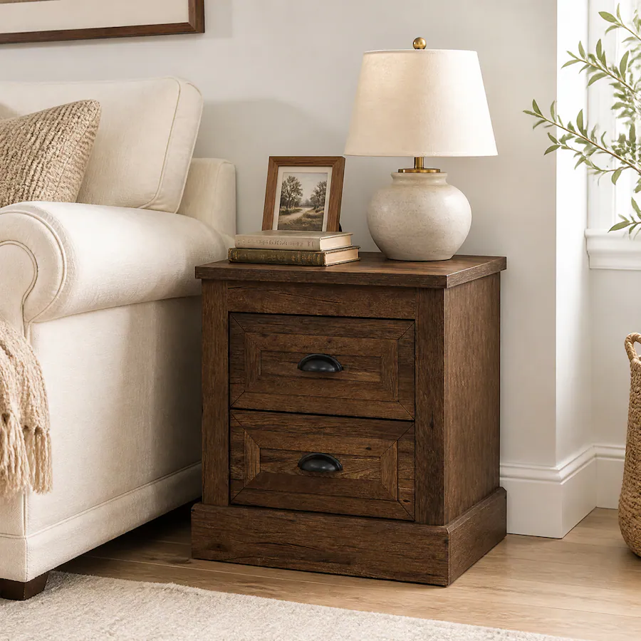 Gymax Farmhouse Nightstand w/ 2 Large Drawers and Metal Handles ...