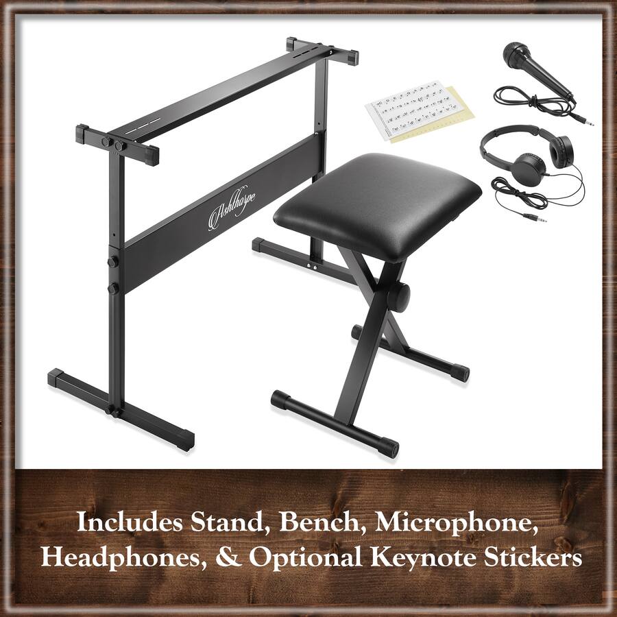 Key Note Stand Ashthorpe 61 Key Digital Keyboard Beginner Kit w Stand Stool Phones and ...