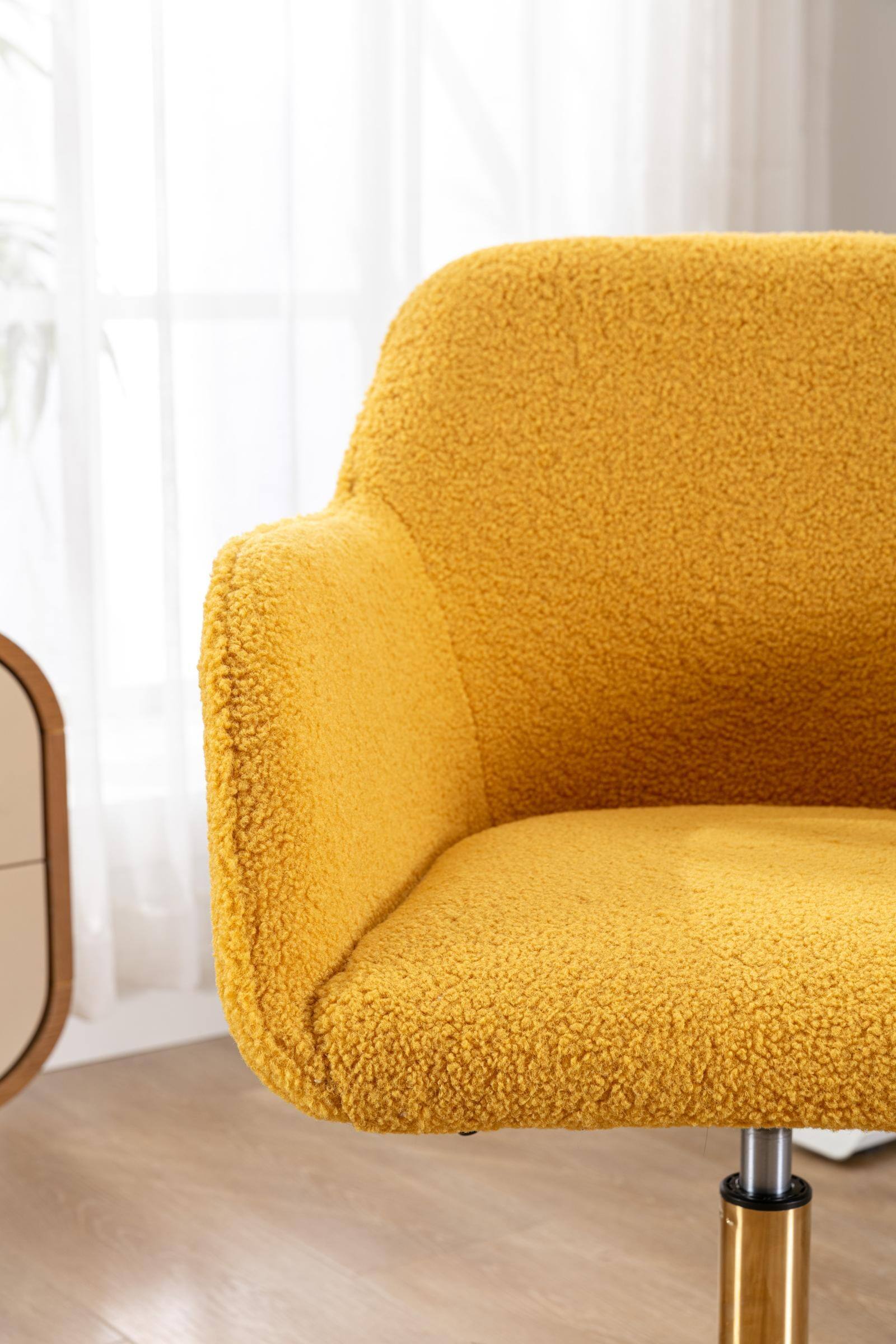 Back. Spaco - Spaco Modern Teddy Fabric Office Chair with Gold Metal Legs, Adjustable Swivel Desk Chair for Bedroom and Home Office - Yellow Teddy.