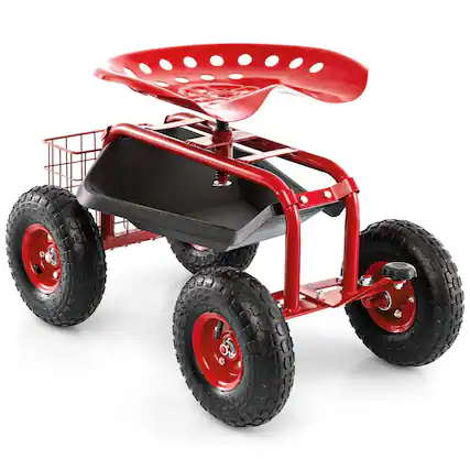 Front. Costway - Costway Garden Cart Patio Wagon Rolling Work Seat with Tool Tray Basket Planting - Red.