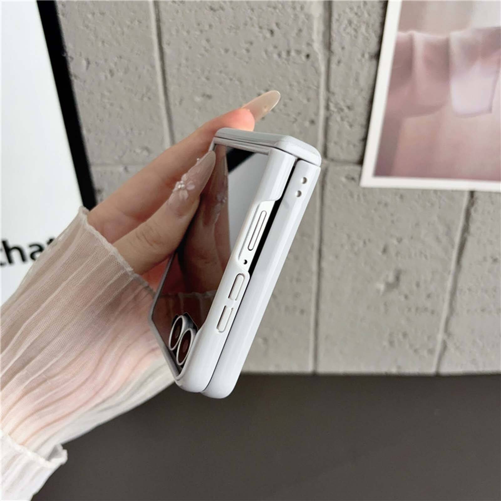 Alt View 3. Dteck - for Samsung Galaxy Z Flip8 Magnetic Case with Built-In Screen Protector,Full Hinge Protection Shockproof PC TPU Cover - White.