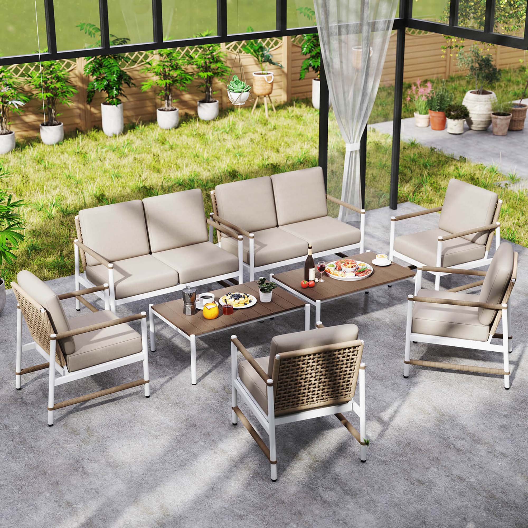 Alt View 5. Costway - Costway 2 PCS Patio Furniture Set Loveseat Sofa with Coffee Table Thick Cushions - Gray,White,Brown.