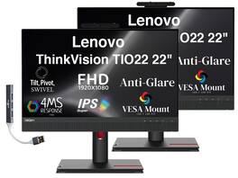 Lenovo - 22" FHD IPS Monitor, 4ms Response Time, Anti-Glare, 250 nits Brightness, VESA Mount, HDMI & DKZ Hub, 2Pack - Black