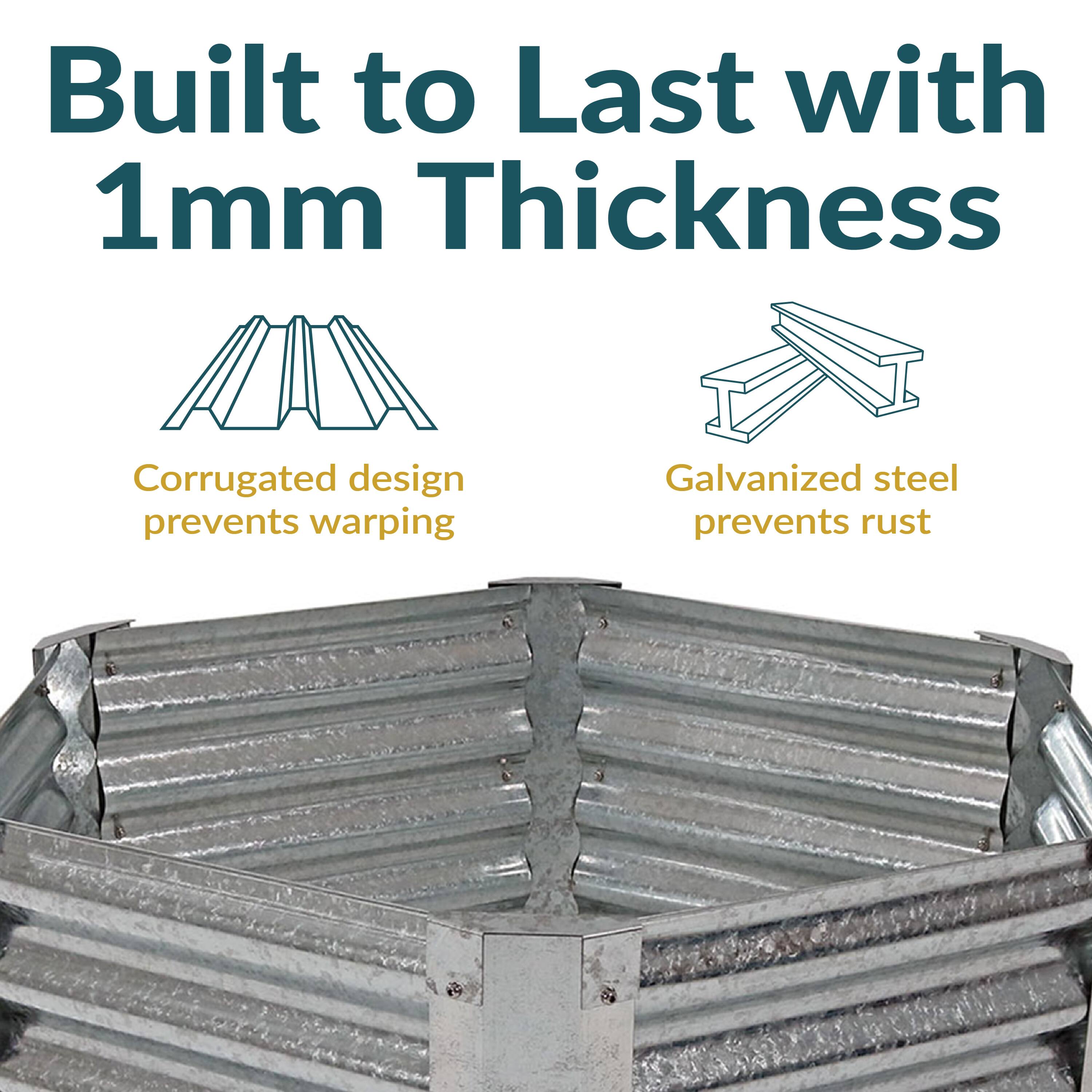 Built to Last with 1mm Thickness

- Corrugated design prevents warping
- Galvanized steel prevents rust