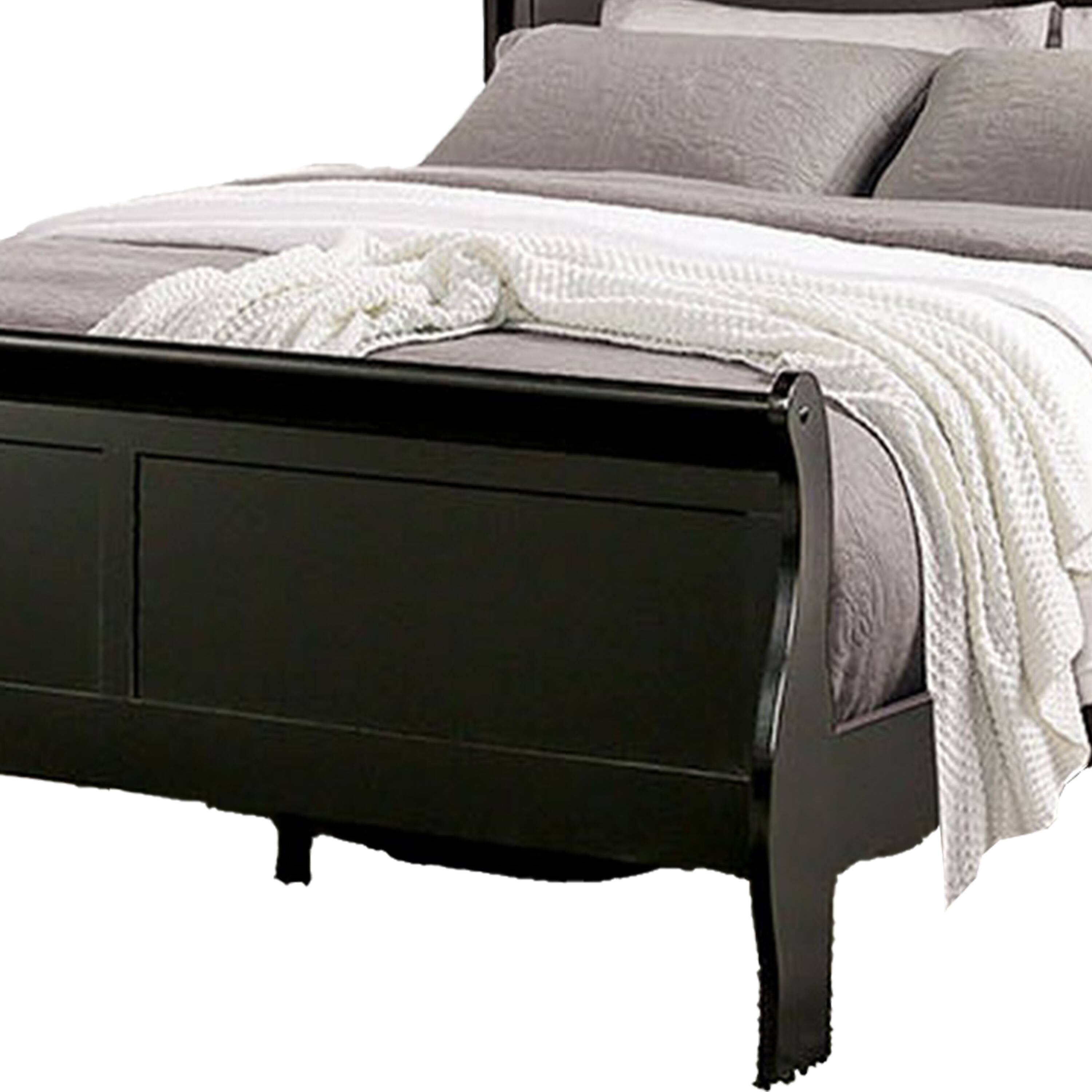 Alt View 2. Manhattan Lane - Ryla Full Size Bed, Sleigh Panel Headboard and Footboard, Black Solid Wood - Black.
