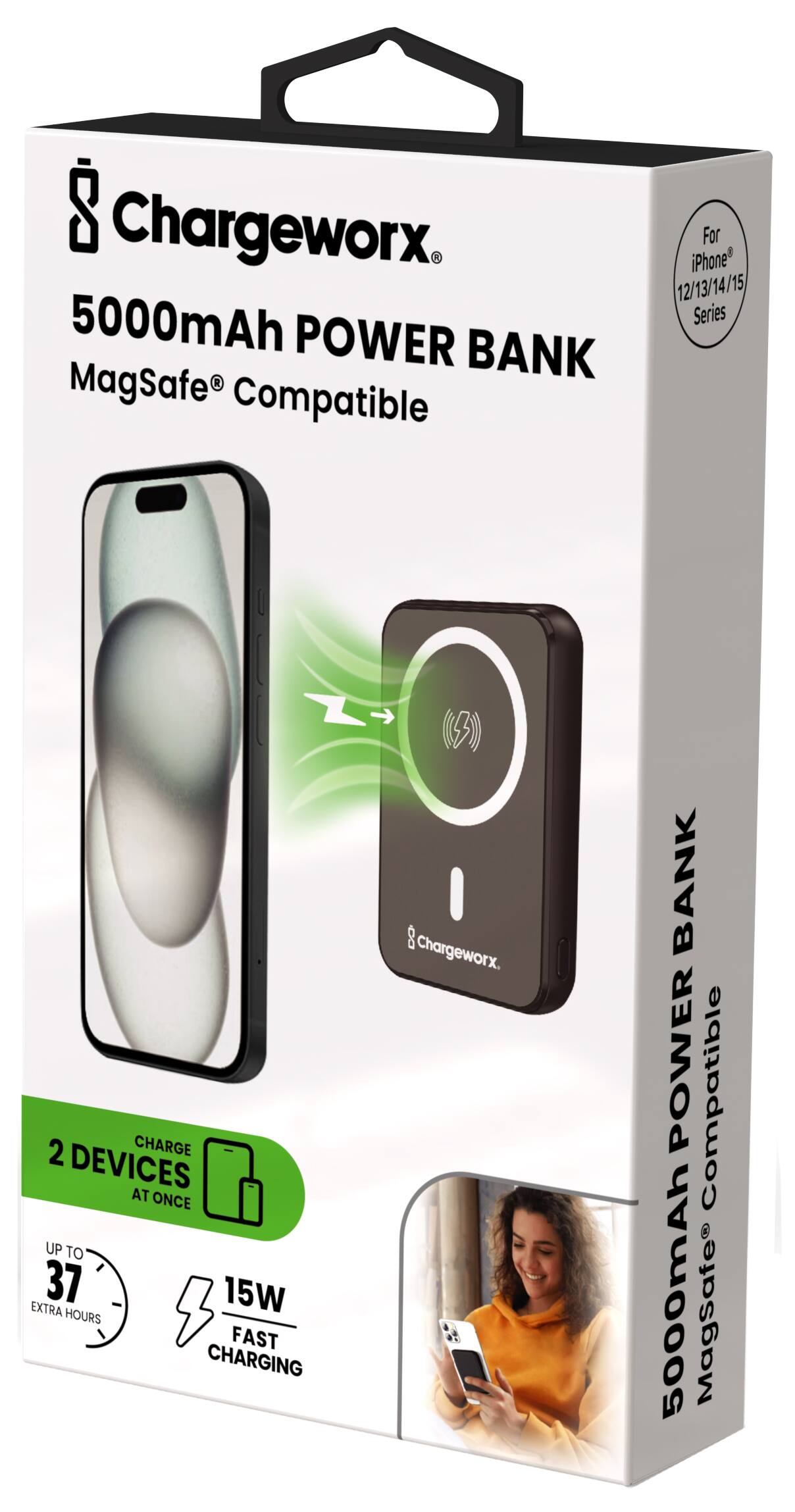 Chargeworx 5000mAh Power Bank MagSafe Compatible For iPhone 12/13/14/15 Series 2 Charge Devices At Once Up To 37 15W Extra Hours Fast Charging (3) DO Chargeworx 5000mAh Power Bank MagSafe Compatible For iPhone 12/13/14/15 Series 2 Charge Devices At Once Up To 37 15W Extra Hours Fast Charging (3)