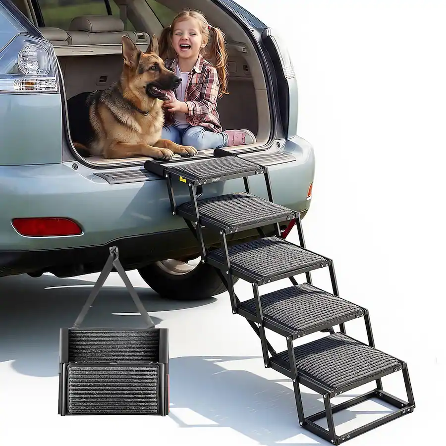 VEVOR Dog Stairs for Car, 5 Steps Extra Wide Foldable Dog Ramp for ...
