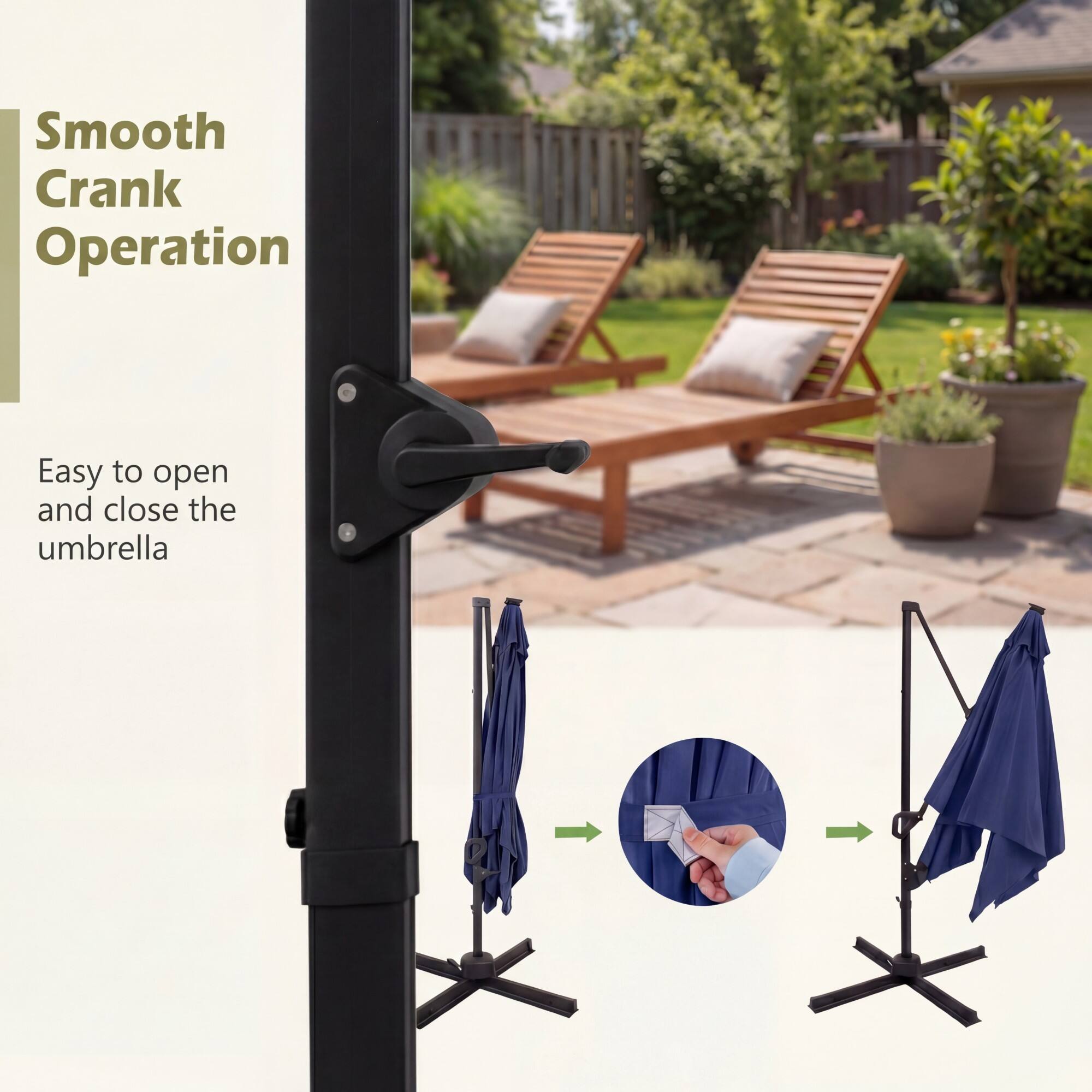 Smooth Crank Operation  
Easy to open and close the umbrella