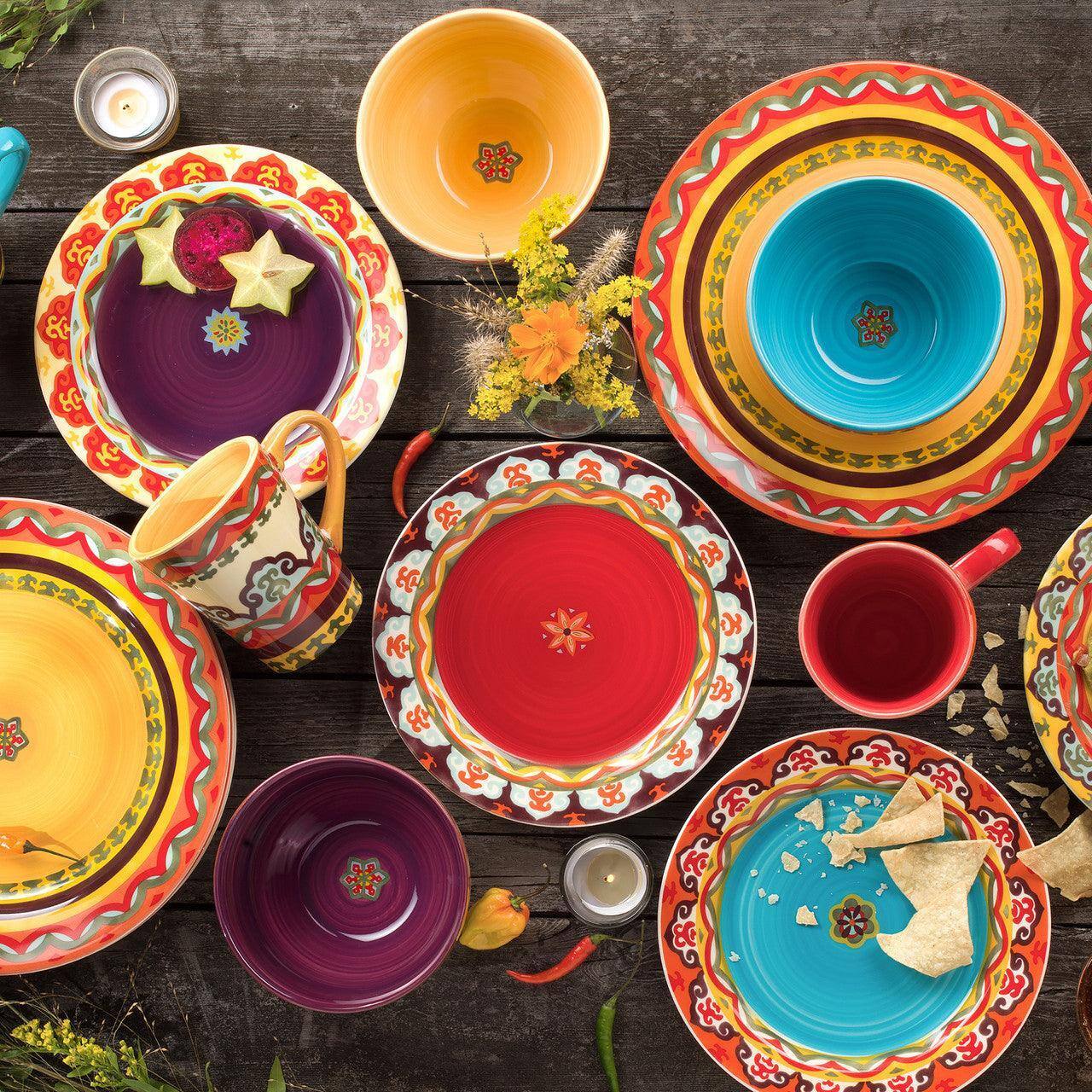 Alt View 2. Euro Ceramica Home - Galicia 16 Piece Stoneware Dinnerware Set, Service for 4 - Multicolor.