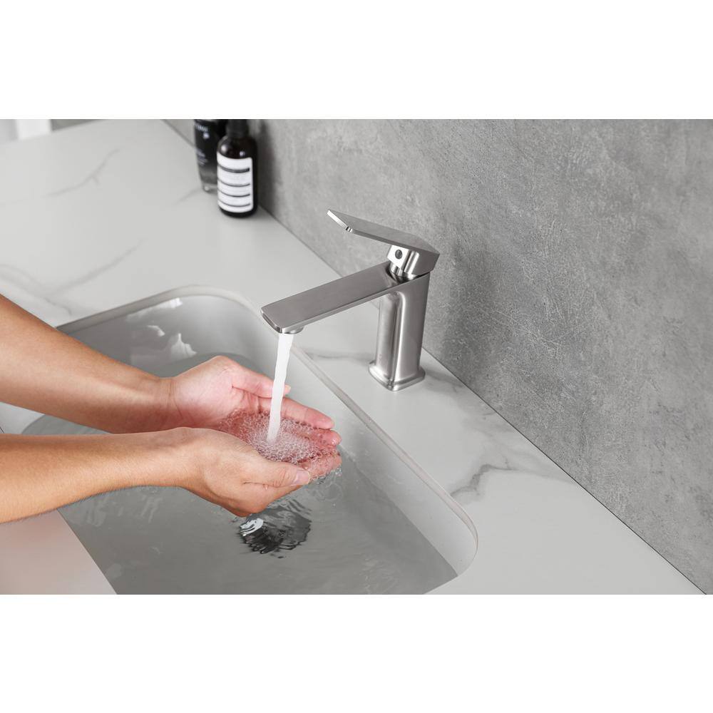 Alt View 7. Elegant Kitchen and Bath - Lena Single Hole Single Handle Bathroom Faucet in Brushed Nickel - Brushed Nickel.