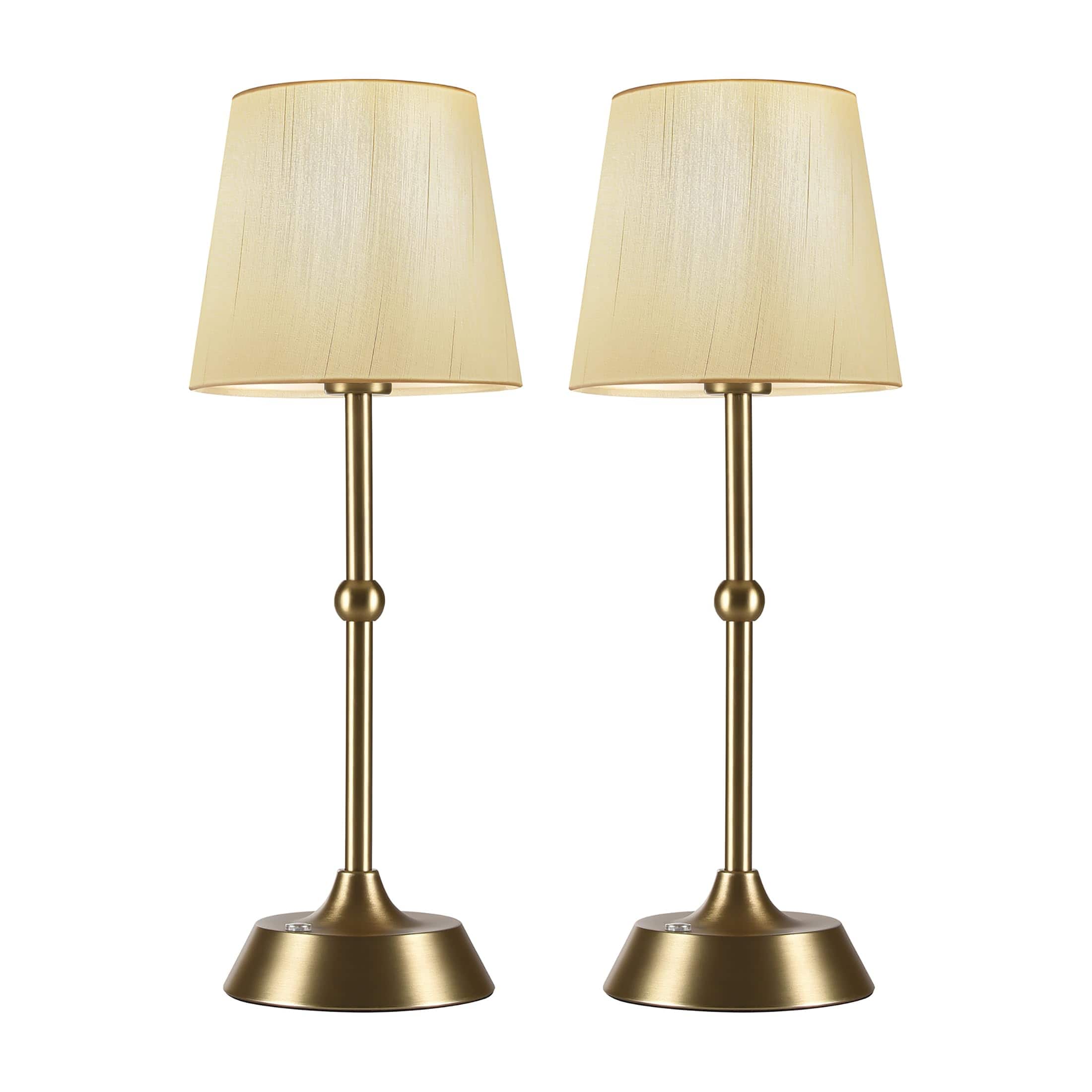 Dazzling Pops - Set Portable Cordless LED Table Lamp Touch Control Fabric Dimmable Desk Lamp Built 6000mA Rechargeable - Gold-2psc