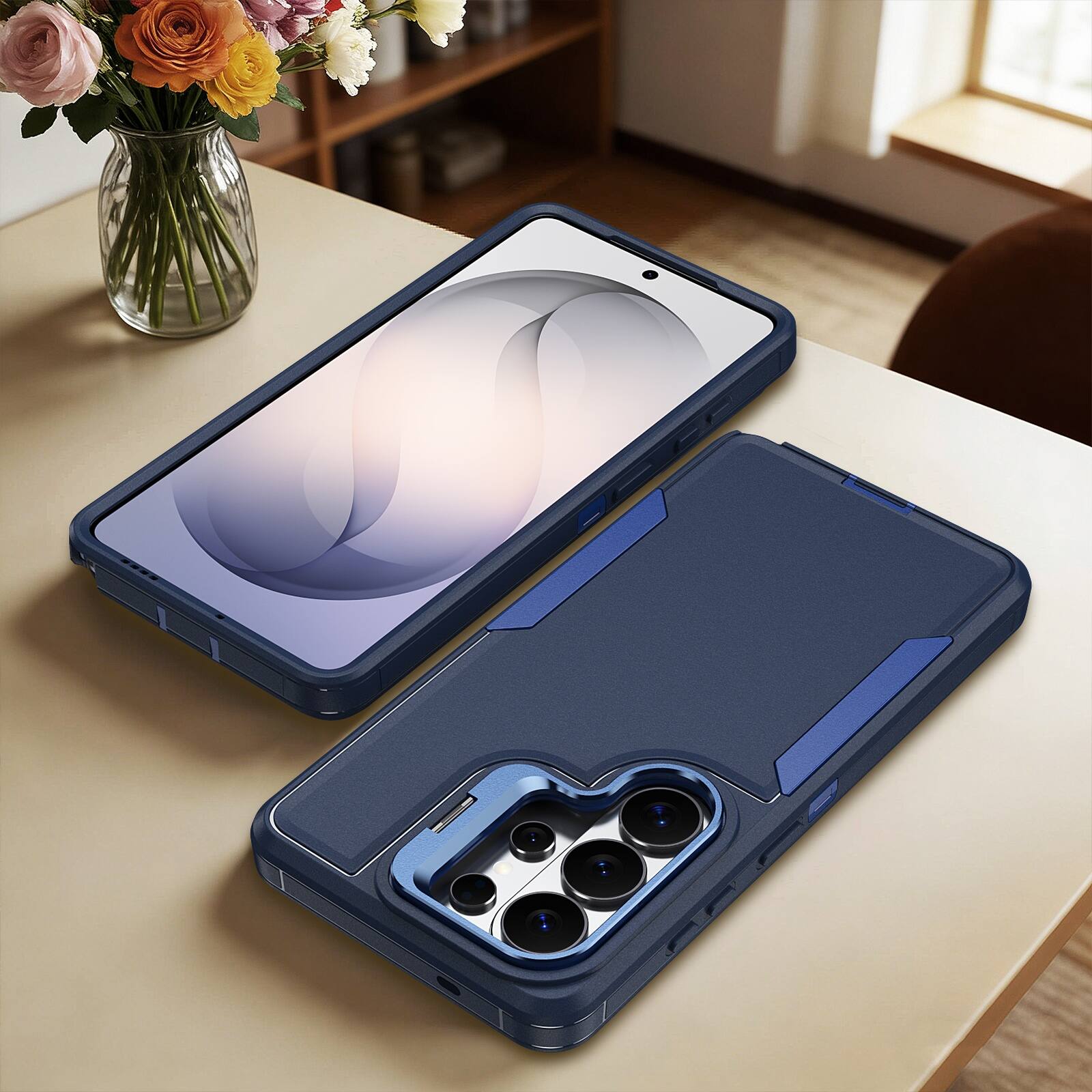 Alt View 1. Dteck - For Samsung Galaxy S23 Ultra Rugged Case, Heavy Duty Dual Layer Shockproof Lens Kickstand Drop Protection Cover - Blue.