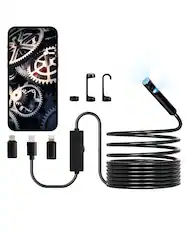 Front. VEVOR - Endoscope Camera with Light, Dual Lens Borescope for Android & IOS, 1920P HD Inspection Camera with 8 + 1 LED Light - Black.