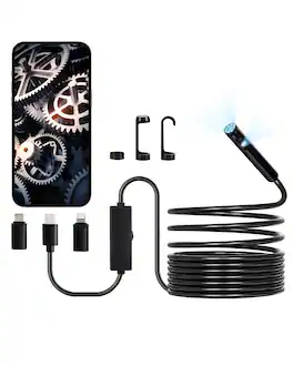 VEVOR - Endoscope Camera with Light, Dual Lens Borescope for Android & IOS, 1920P HD Inspection Camera with 8 + 1 LED Light - Black