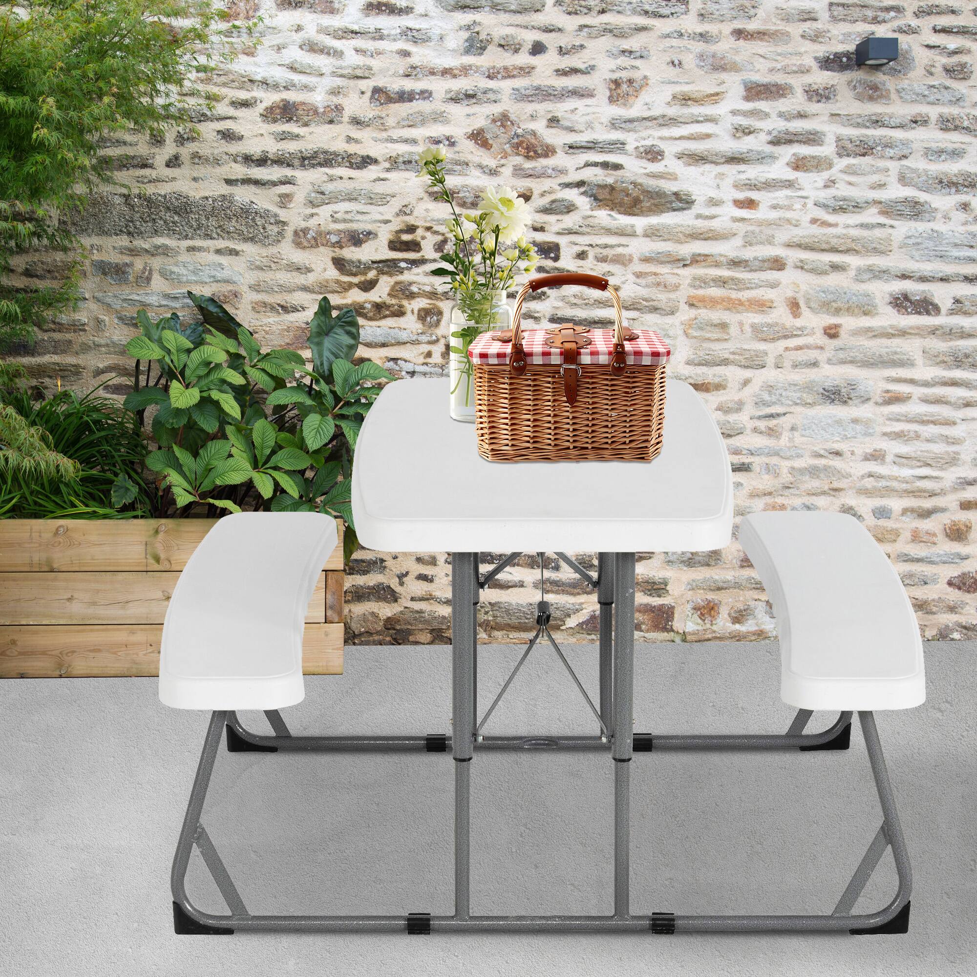 Alt View 2. Peakform - Peakform 37.8 Inch Rectangular Folding Picnic Table Double Bench Seating, White - White, Black.