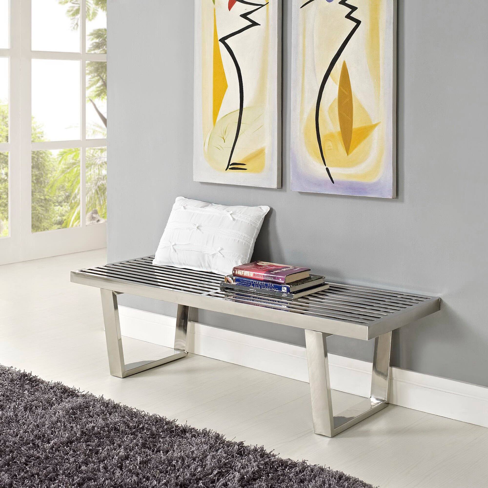 Back. Modway - Sauna 4' Stainless Steel Bench by Modway - Silver.