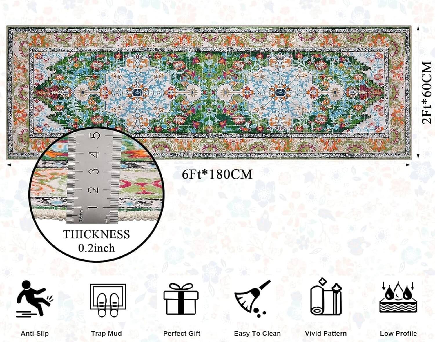 5 12345 1 3 0bmm X THICKNESS 0.0.2inch 6Ft*180CM 60CM 2Ft Anti-Slip Trap Mud Perfect Gift Easy To Clean Vivid Pattern Low Profile