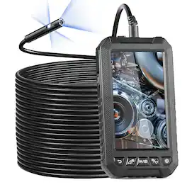 VEVOR - Endoscope Camera with Light, Triple Lens Borescope with 49.2FT Semi-Rigid Cable, 5" Screen 1080P Inspection Camera - Black