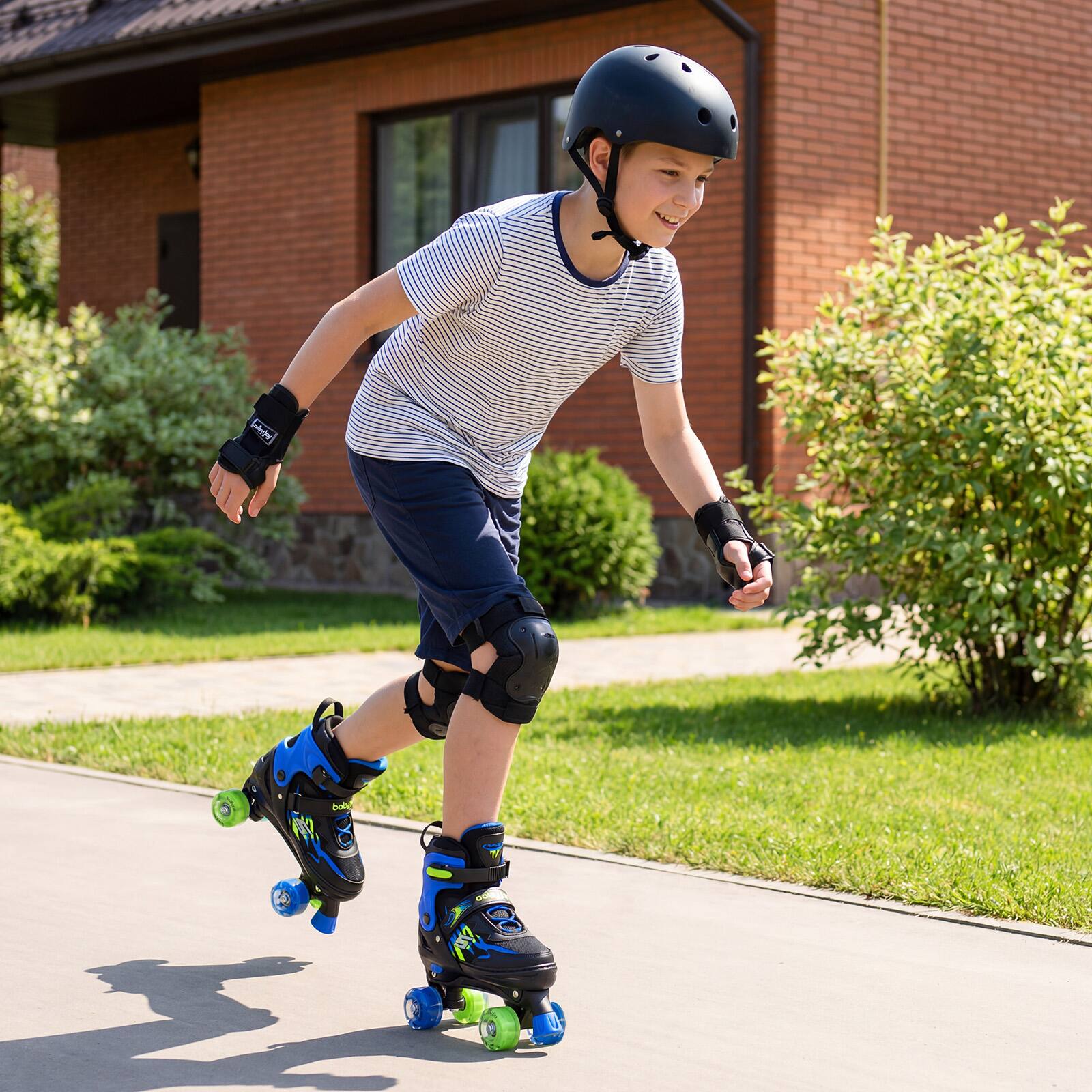Alt View 1. Gymax - Gymax Kids Roller Skates for Teens 4 Sizes Adjustable Quad Skates w/ Light-up Wheels Blue - Blue.