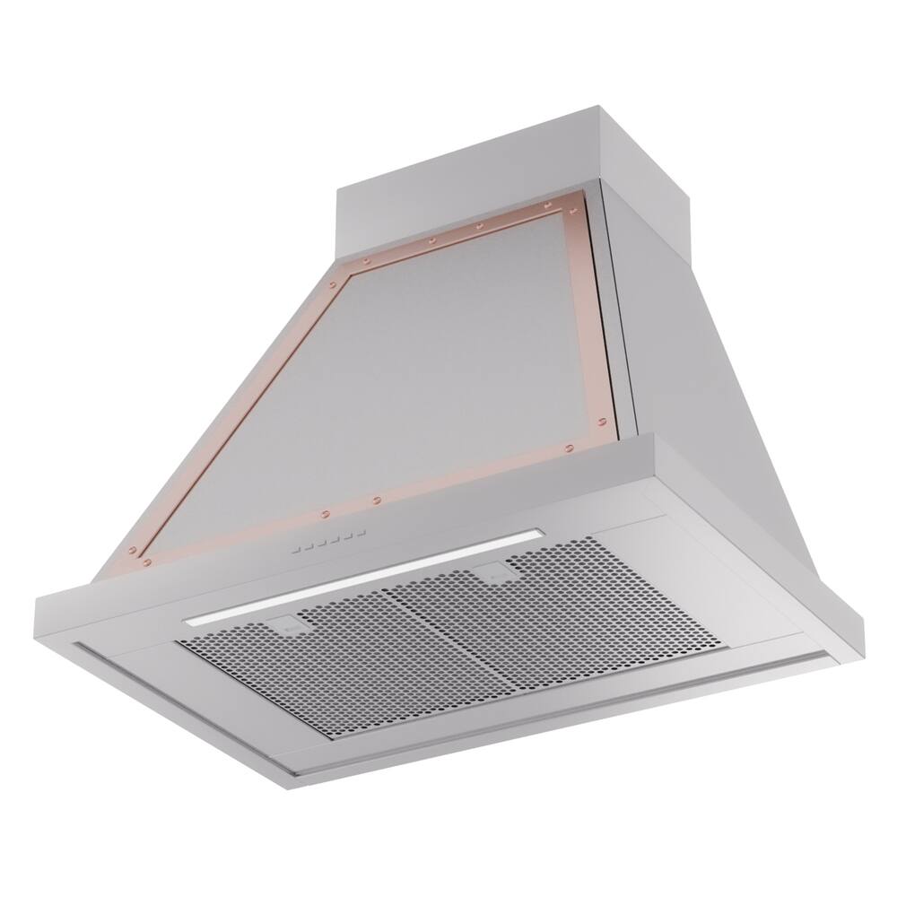 Alt View 2. ILVE - ILVE Nostalgie II Noblesse 30 inch Ducted Wall Mount Range Hood with 600 CFM (Stainless Steel, Copper Trim) - Stainless Steel.