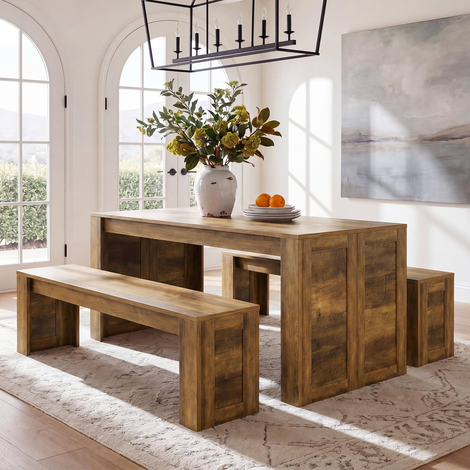 Alt View 1. Tribesigns - Farmhouse Dining Table Set for 4-6 - Rustic Brown.