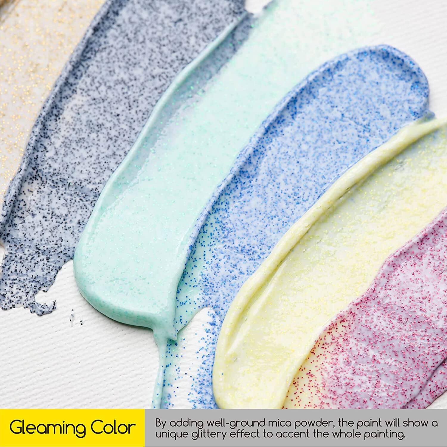By adding well-ground mica powder, the paint will show a gleaming unique glittery effect to accent the whole painting.